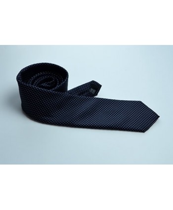 Fine Silk Spotted Tie with White Pin Dots on Navy Blue